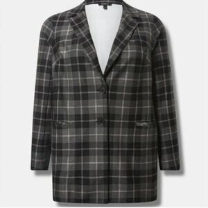 Torrid Lightweight Ponte Longline Buffalo Plaid 2 Button Blazer Size 2X